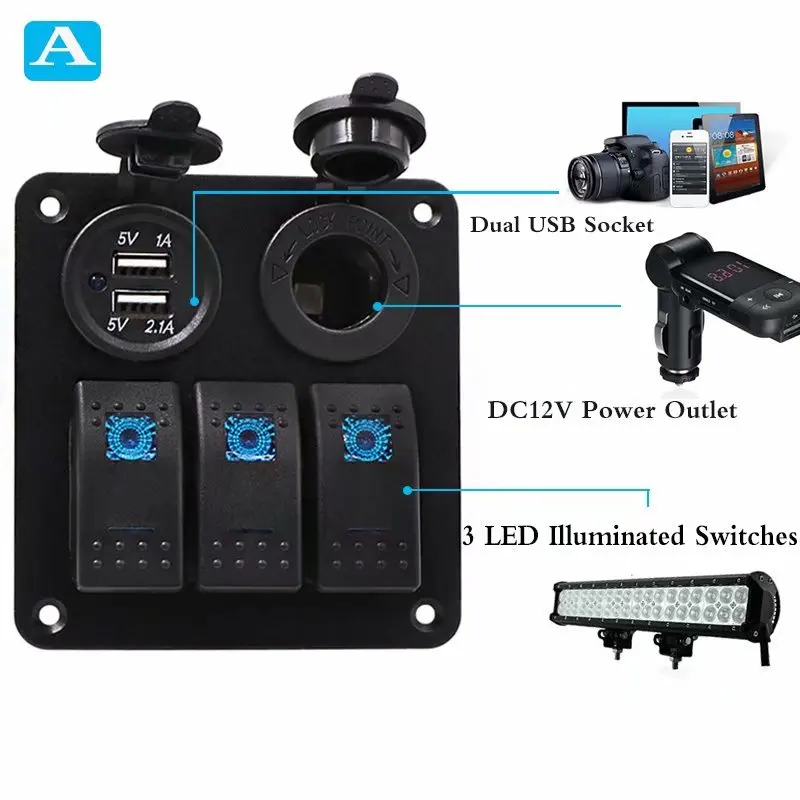 3/4/6 банда кулисный переключатель Панель 12V Мощность выход 3.1A Dual USB Зарядное устройство адаптер заподлицо Водонепроницаемый переключатель Панель для автомобилей Boat - Цвет: Product A 3gang