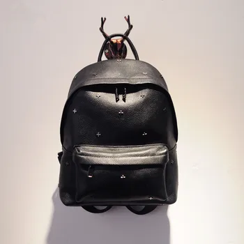 

Vintage Women Backpack Fashion Rivets Black Backpack Genuine Leather Backpack Top Quality Women's Bagpack