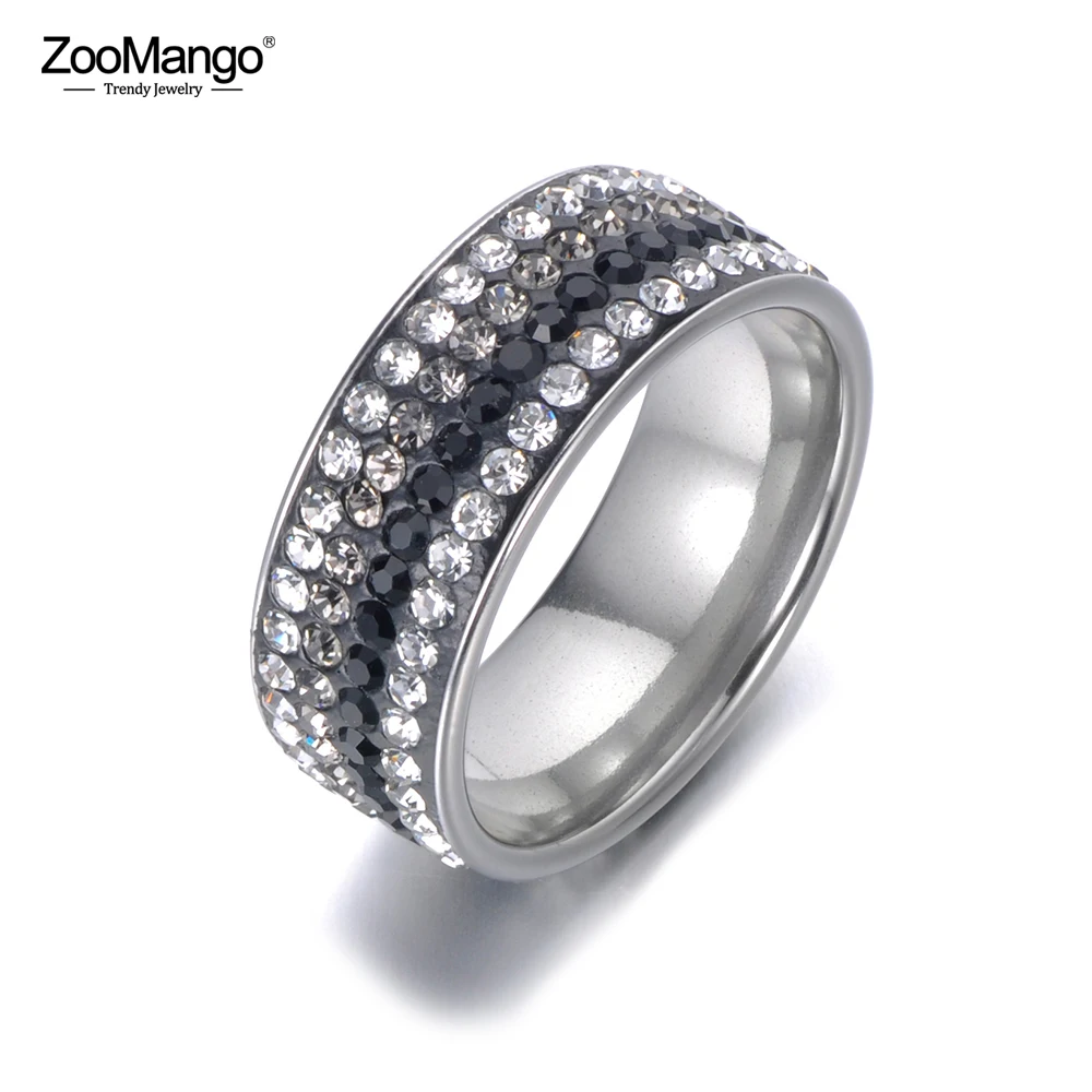 ZooMango 4 ряда горный хрусталь из нержавеющей стали кольцо проложить Установка CZ Кристалл серебряного цвета свадебные кольца ювелирные изделия для женщин ZR18061