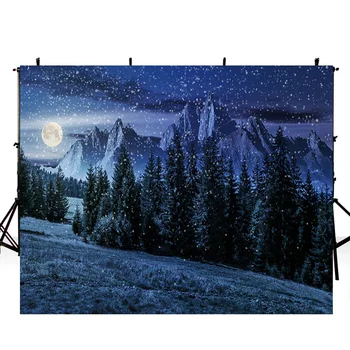 

winter snow forest photo backdrop night moon photography background snowflake photo booth props Merry Xmas backdrops snow scenes