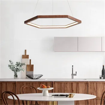 New Nordic Style Minimalist Restaurant Log Led Pendant Lights Simple Style Creative Diamond Wooden Led Household Lamp Fixtures