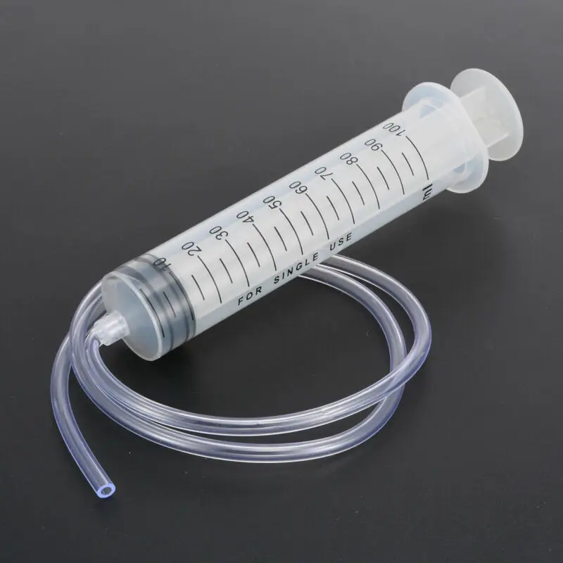 

100ml small screw-top plastic syringe with 80 cm long flexible transparent plastic tube for measuring nutrition