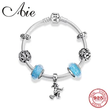 Горячее Стерлинговое Серебро 925 браслеты с светло-синяя стеклянная бусина Волшебная колдунья шарик браслет для женщин Свадебные украшения DIY