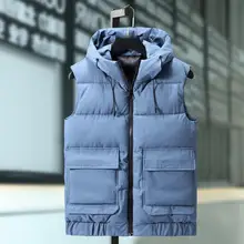 Пуховый хлопковый жилет, мужской осенне-зимний хлопковый удобный жилет без рукавов с капюшоном, Мужская теплая утолщенная куртка, корейский стиль, топы на молнии