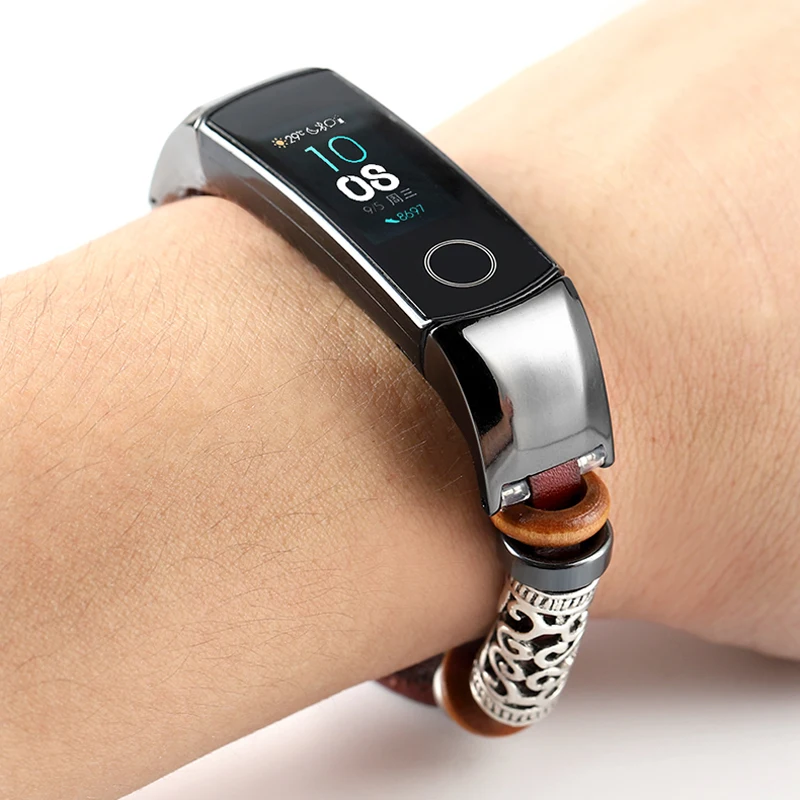 Браслет для HUAWEI HONOR Band 5 4 Кожаный ремешок металлическая нержавеющая сталь