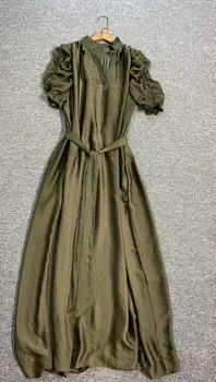 

Women Dress New Olive Green Waist Long Dress
