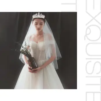 

2PCS Wedding Crown Veil With Comb Graceful Lace Wedding Veil Heardress Hair Hearwear for Bride Marriage Wedding Accessories