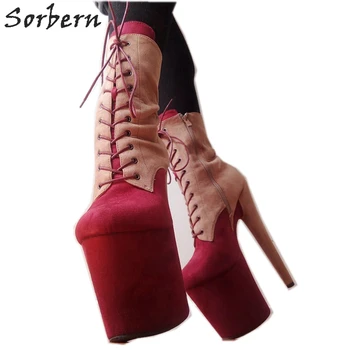 

Sorbern Double Color Pole Dance Boots Women Custom 20Cm High Heel Platform Booties Ankle High Boot For Women Lace Up Shoe