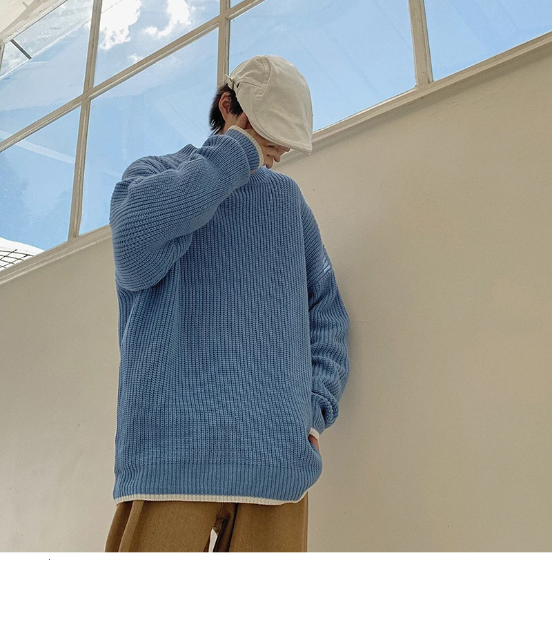 Winter New Sweater Men Warm Fashion Solid Color Casual O-neck Sweater Pullover Man Streetwear Wild Loose Long-sleeved Sweater