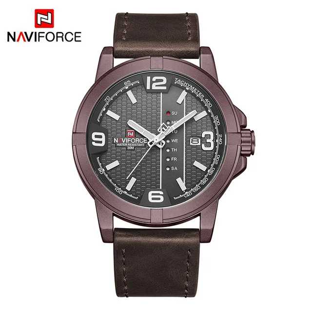 Топ бренд NAVIFORCE мужские наручные часы модные повседневные кварцевые часы мужские спортивные водонепроницаемые Роскошные часы мужские Relogio Masculino - Цвет: coffee white