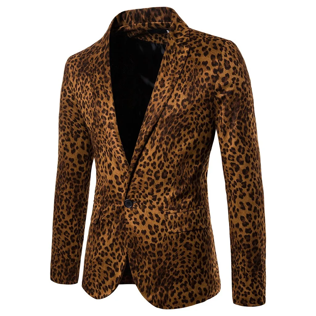 Роскошный мужской блейзер с леопардовым принтом, Мужской приталенный костюм, деловые повседневные блейзеры, пиджак, блузка, Блейзер, masculino - Цвет: Хаки