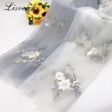 1 метр 130 см швейная ткань чистая пряжа 3D Вышивка шифоновое с цветочным кружевом ткань сетчатый материал DIY платье одежда тюль ткань