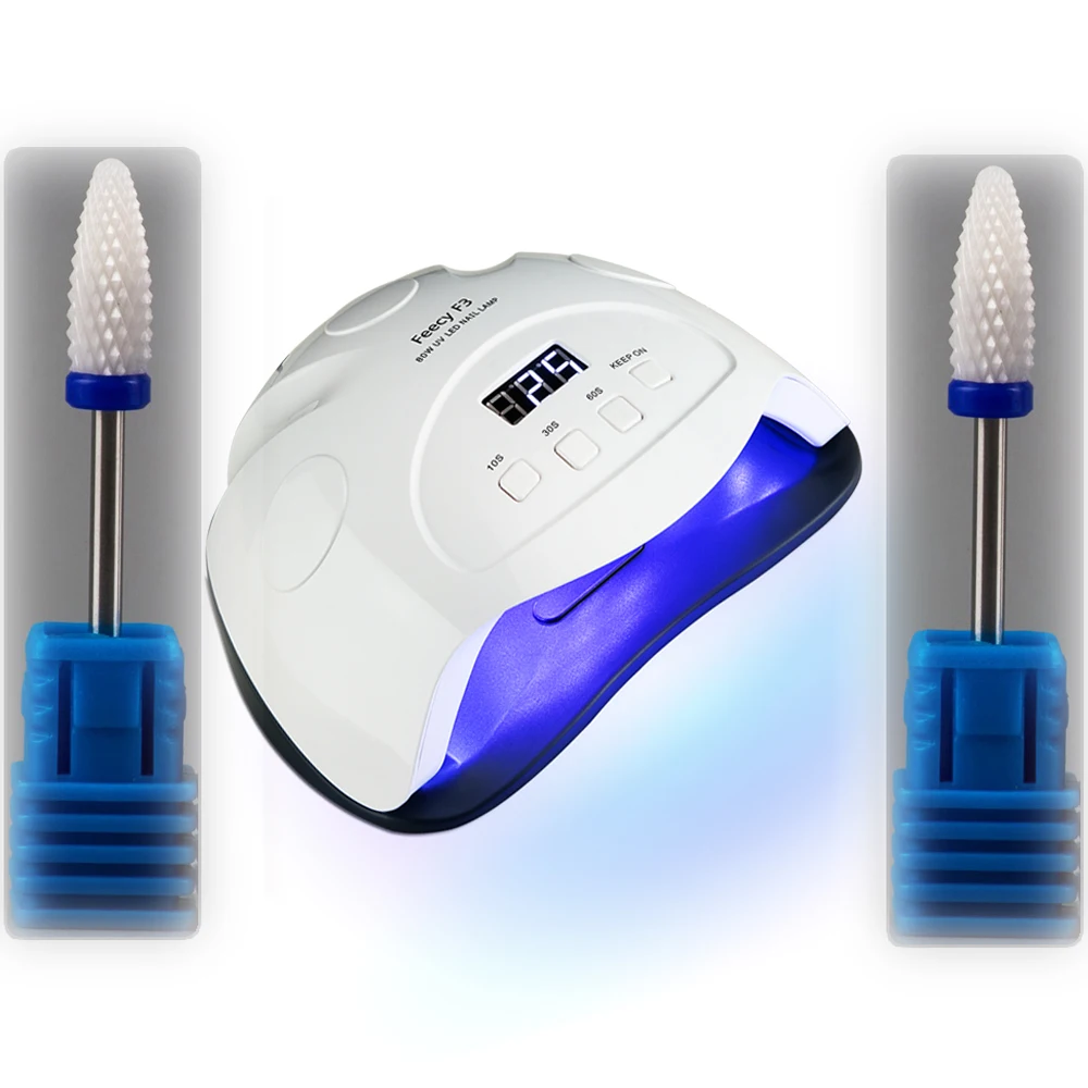 F3 3T blue 2pcs UV Lamp for Manicure LED Nail Lamp 80W 42 LEDs Nail Dryer Drying All Gel Polish Varnish Lampe UV with Mill Cutters for Manicure - Цвет: F3 3T blue 2pcs