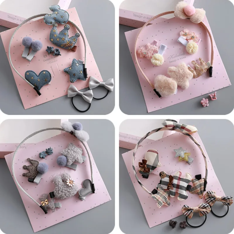 

Kids Girls Hair Accessories Gift Box 10pcs/set Demin Animal Ornament Hair Head Hoop Elastic Hair Ties Bands Girls Hair Clips