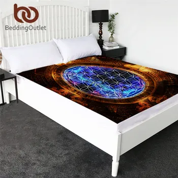 

BeddingOutlet Flower of Life Fitted Sheet Mayan Calendar Mattress Cover Abstract Ancient Topper Sheets Sacred Geometry Bedlinen