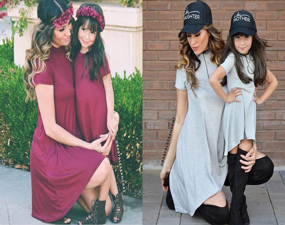 2021 Summer New Mom And Daughter Matching Clothes Mother&ampdaughter Short Sleeve Dress Baby Girl Pure Color Dresses | Мать и ребенок