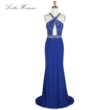 

2019 Beauty Evening Gown Long Evening Dress Cross Shoulder Strap Open Back Blue Ball Party Dress Evening Formal Evening Gown