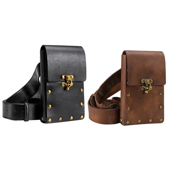 

Medieval Renaissance Adult Male Knight Leather Vintage Pocket Belt Clothing Bag Brown