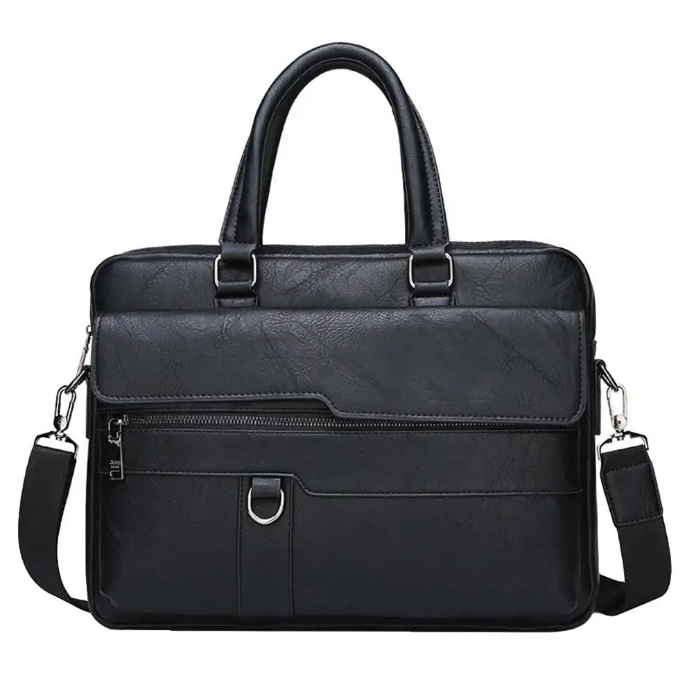 

Retro Men Solid Color Bag Faux Leather Briefcase Large Capacity Tote Shoulder Bag Large Casual Business Laptop Briefcase