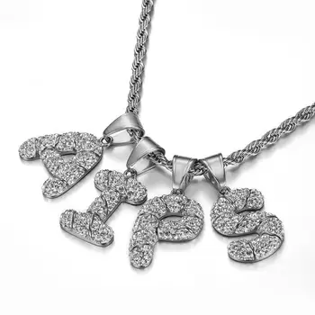 

New Arrival Silver Color Name Letter Necklace Icd Out CZ Initials Alphabet Pendant & Chains For Women Jewelry Gift Dropshipping