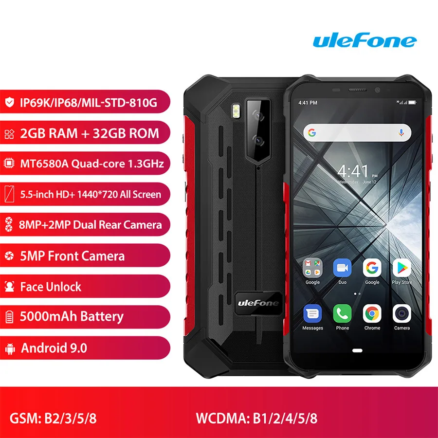 Ulefone Armor X3 прочный IP68 Смартфон Android 9,0 5," экран 2 Гб 32 Гб 5000 мАч 3g прочный мобильный телефон