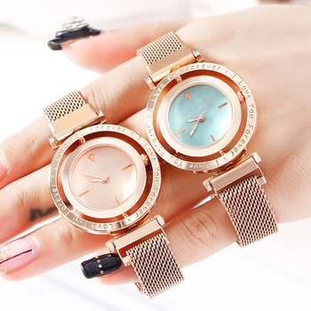 

Women Watches Bracelet Watch Quartz Rotatable Blue Brown Ladies Wristwatch Dress Magnet Wrist Watch Clock