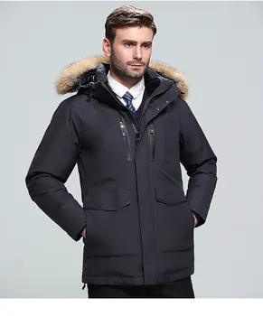 Nuevo abrigo chaqueta de invierno para hombre de chaqueta de plumas de ropa con Cuello de piel con capucha gruesa de abrigo blanco y negr