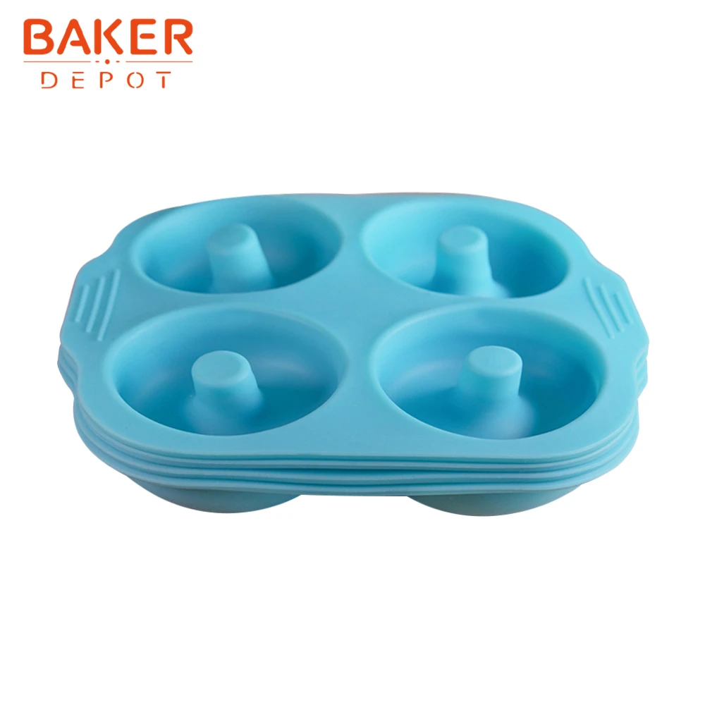 BAKER DEPOT big donut Silicone mold for cake pastry 4 cavity doughnut mould cake decoration tool bread pudding form DIY birthday