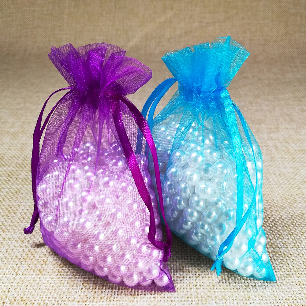 100pcs/lot 5x7 7x9 9x12CM Organza Bags Wedding Party Christmas Decoration Drawstring Gift Bag Pouch Jewelry Packaging Bags