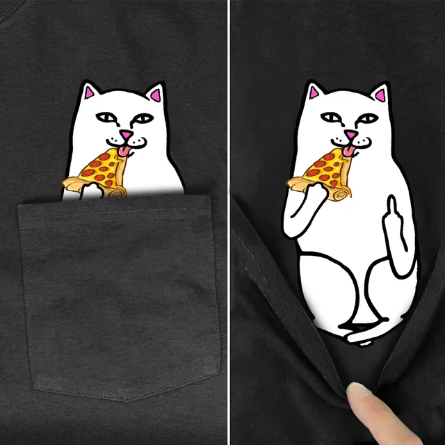 CLOOCL Black Cotton T-Shirt Brand Pocket Cute Cat Middle Finger 3D Printed Tshirt Casual Shirts Funny Cottons Tee Harajuku Tops Cotton T-shirt 5