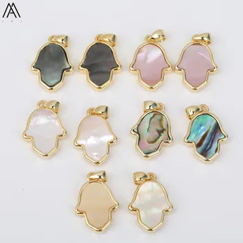 

5pcs/Lot Natural Gold Black Shell Fatima Hand Pendant Necklace Boho Women Shell Beads Charm For DIY Jewelry Accessories HS-43AMH