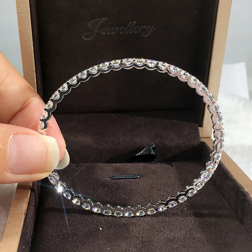 Bracelet en Or Blanc 18K M750 pour Femme, Diamants Moissanite Ronds et Classiques, pour ixde Mariage et Fiançailles