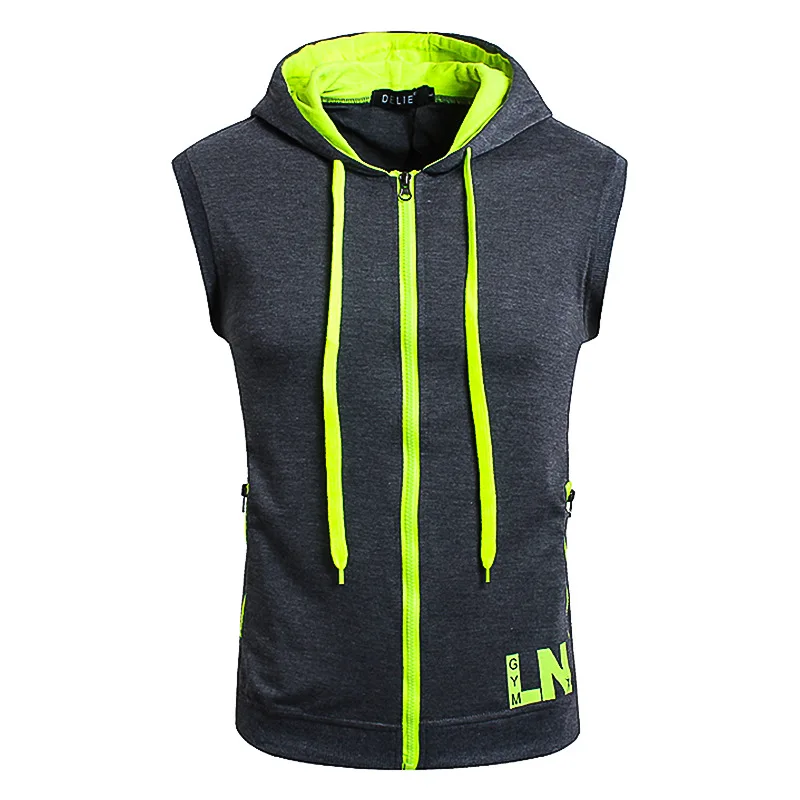 Стиль, летняя одежда для мужчин, для спортзала, без рукавов, жилет с капюшоном, мужской жилет