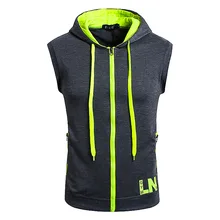Стиль, летняя одежда для мужчин, для спортзала, без рукавов, жилет с капюшоном, мужской жилет