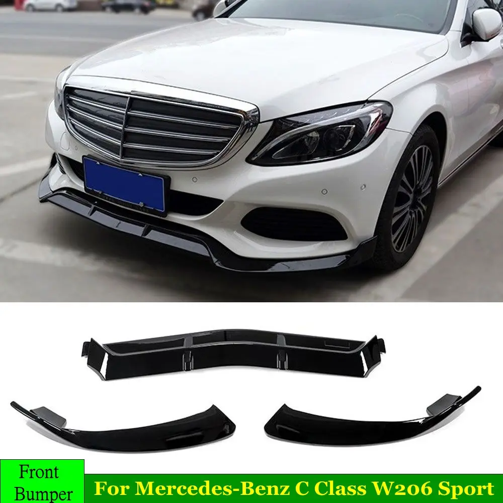 W205 Car Front Lip Chin Bumper Spoiler Splitters Body Kit For Mercedes-Benz C Class Sport C250 C300 C350 2015-2019 3Pc | Автомобили и
