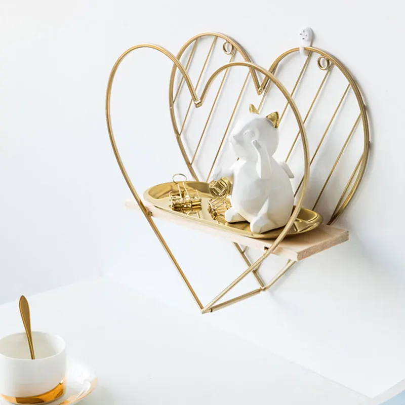 Billig Holz Eisen Kunst Regal Nordic Stil Moderne Hexagon Lagerung Rack Wand Hängende Art Startseite Organizer Geometrische Figur Kunst Dekoration