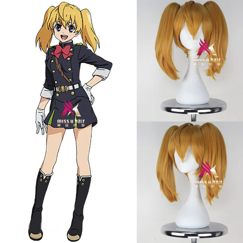 

Halloween bash mitSuba sangu seraph from the final wigs gold resistant to heat from synthetic hair wigs cosplay wig cap