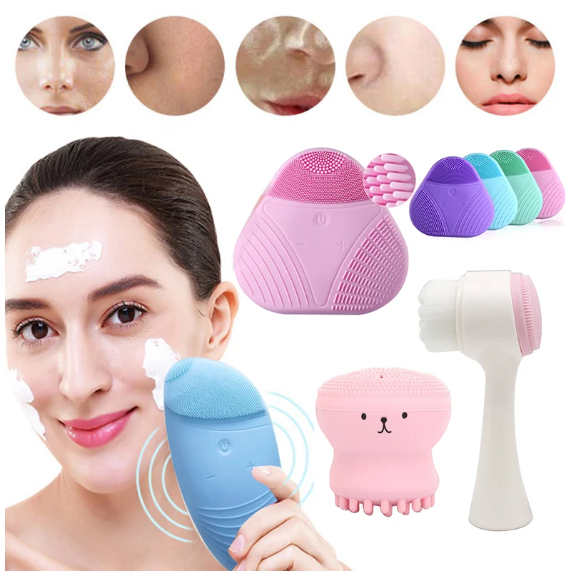 

Silicone Face Cleansing Brush Wash Pads Electric Massage Waterproof Face Cleansing Tool Soft Skin Deep Face Pore Cleanser Brush