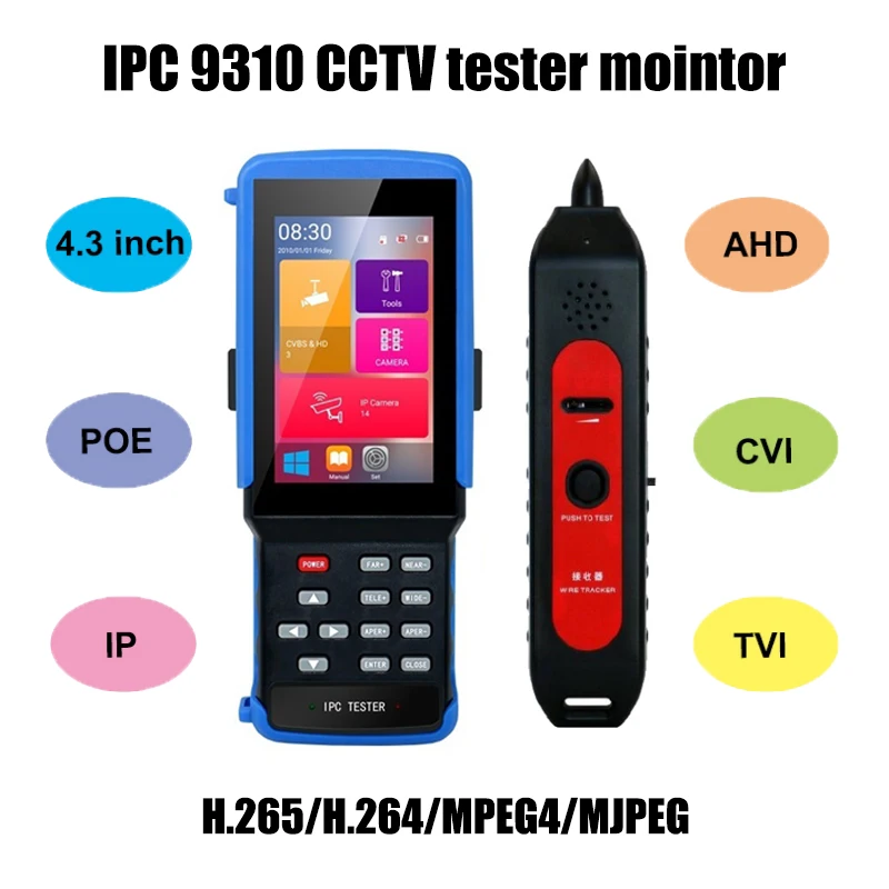 IPC 9310 POE wifi 4.3'' 5 in one Touchscreen CCTV Tester for IPC/Analog Camera,IPC 8MP, 5MPAHD,CVI,TVI,BNC Network Cable Tester