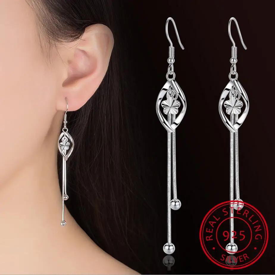 Drop Earrings 925 Sterling Silver For Women Plum Flowers Pearl Twist Tassel Earrings oorbellen brincos S-E413 dangle earrings,drop earrings,pearl earrings,flower earrings,crystal tassel earrings
