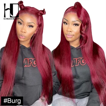 

Red Wig Colored Human Hair wigs 99J /BURG/33/27 180% Density 13*4 Glueless Lace Front Human Hair Wigs Remy Hair