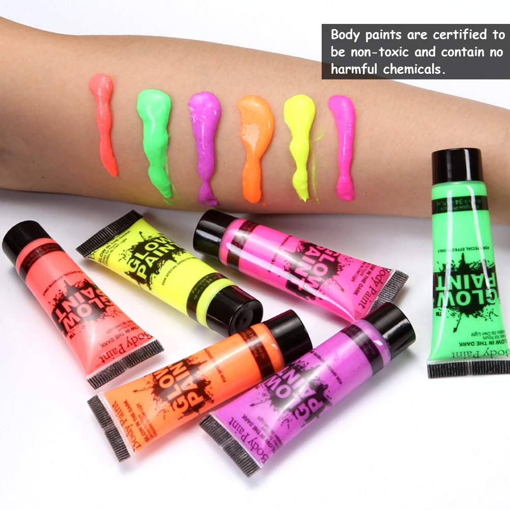 6 fluorescent body paint pigments uv light washable luminescent pigments for face and body paint in dark body paint