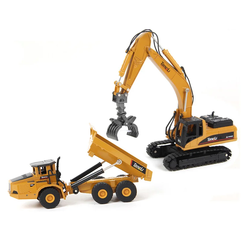 TongLi Alloy metals Toys 1:50 Scale excavating machine wheel loader  truck Engineering technical vehicle set Boys Christmas Gift 18