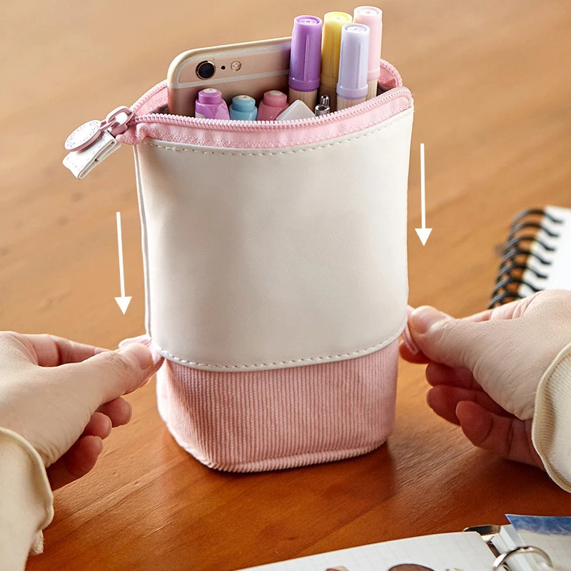 Estuche de lápices de pie, bolsa de lápiz elástica de tela de pana de lápices, escolares, caja de bolígrafos de papelería|Estuches escolares| - AliExpress