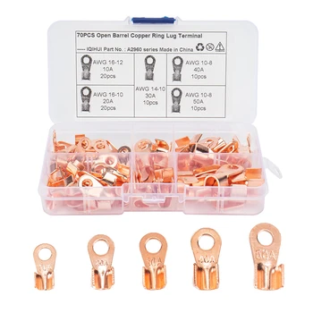 

70pcs Assorted Copper Wire Lugs Open Barrel Cable Ends Crimp Ring Terminals