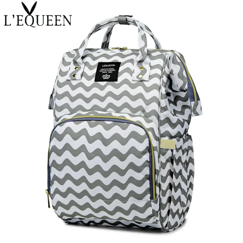 

LEQUEEN Mummy Backpacks Multi-purpose Shoulder for Baby Mother for Waterproof BagStripe Grid Wave Pattern Nursing Bag