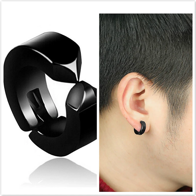 韓国語 男性用パンクイヤリング イヤリングブラックイヤリング 抗アレルギー スチールイヤリング 穴なし Clip Earrings Aliexpress