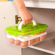 Портативный двухслойный 24 Сетка Коробка для яиц с ручкой холодильник коробка для хранения продуктов контейнер ящики-органайзеры для Кухня