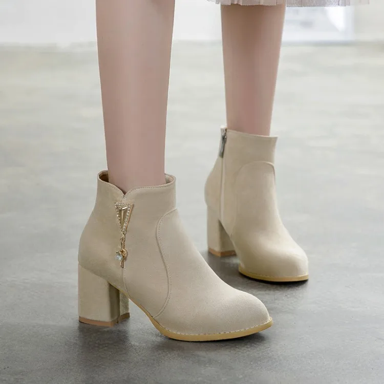 

Big Size 9 10 11-17 boots women shoes ankle boots for women ladies boots shoes woman winter Solid color round head side zipper