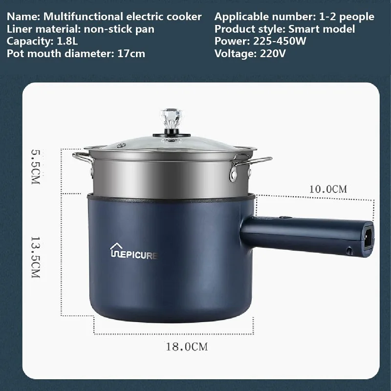 Electric Cooker Electric Rice Cooker 110V 220V Rice Cooker Multi-function Electric Heating Pot Dormitory Pot Cooking Electric Cooker Non-Stick Household 1.8L